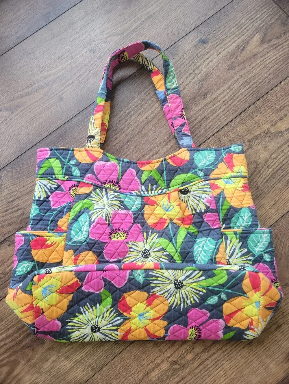 Vera Bradley Jazzy Blooms Quilted Tote Bag Gray Multicolor Floral Shoulder Purse